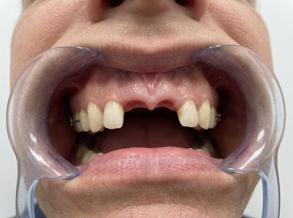 Missing front tooth restored with a natural-looking ceramic single dental implant crown in Philadelphia - Before